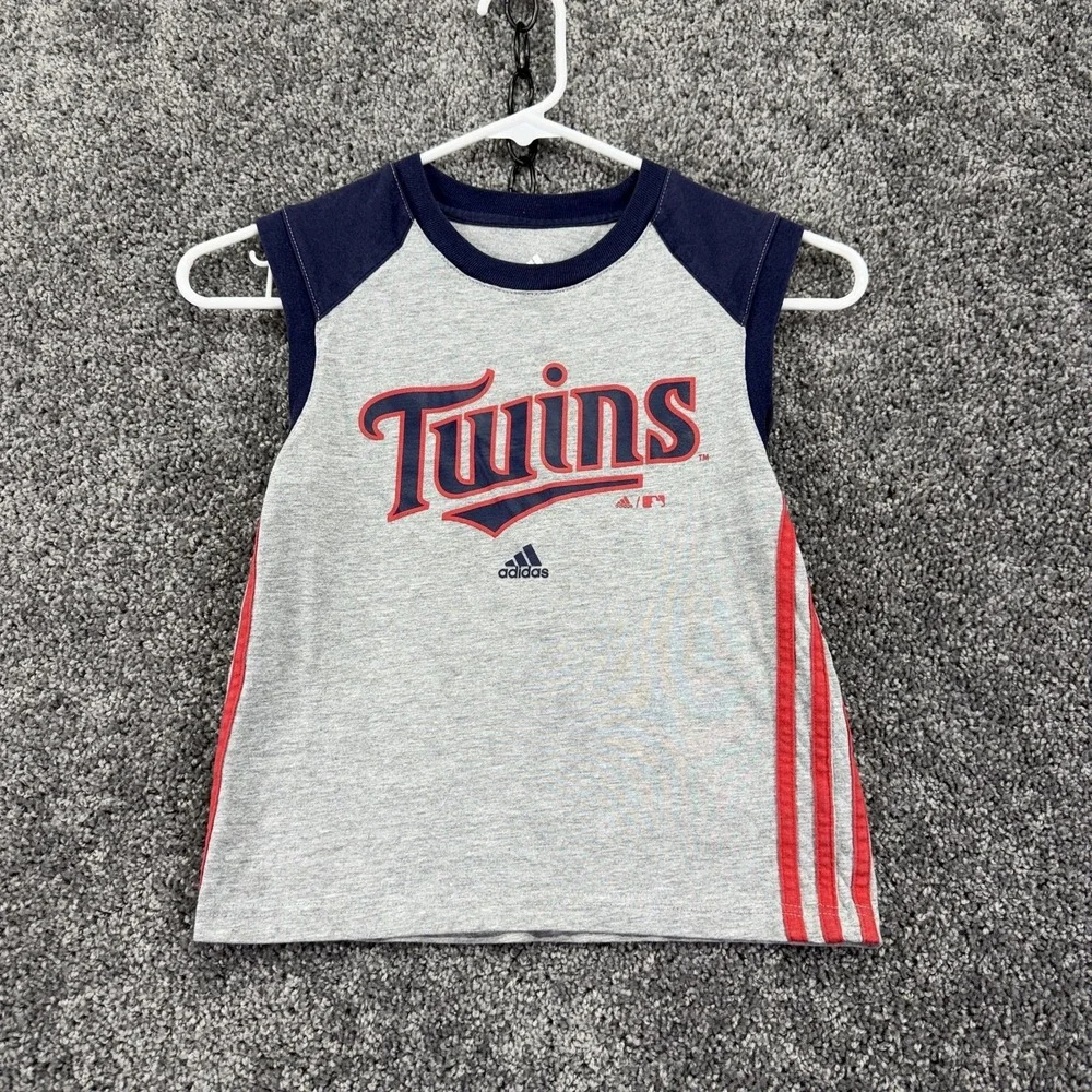 Minnesota Twins Shirt Boys 6 Gray MLB Baseball Adidas Sleeveless Graphic Top
